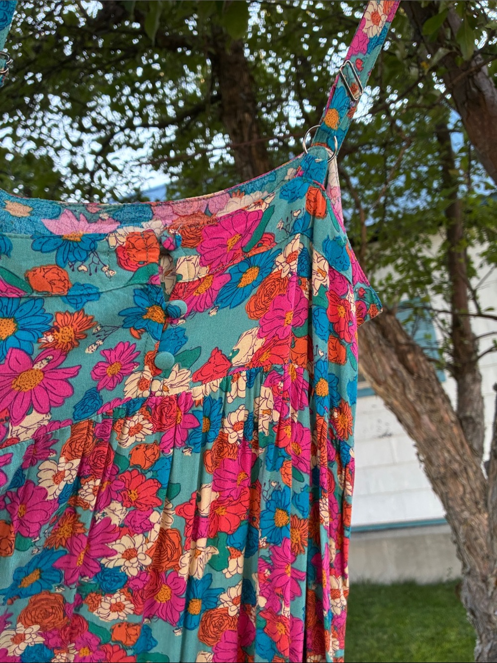 NATURAL LIFE Teal Floral Dress with Pink & Blue Blooms Sz Extra Small - Picture 7 of 10